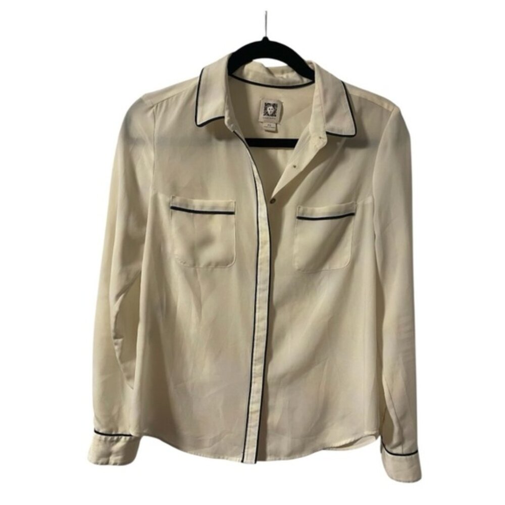 Anne Klein Cream and Black Casual Button Down Shirt